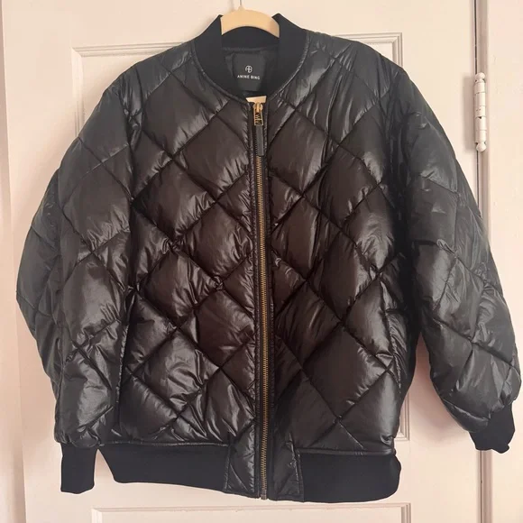 Anine Bing Leo Puffer Coat / Woman’s Extra Small XS Black with Gold Zipper - Picture 11 of 13